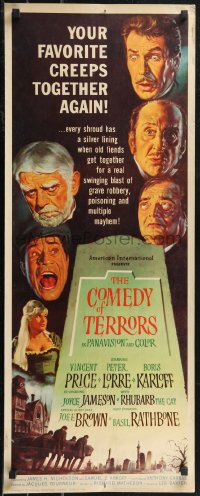 2c0680 COMEDY OF TERRORS insert 1964 Karloff, Peter Lorre, Vincent Price, Joe E. Brown, Tourneur!