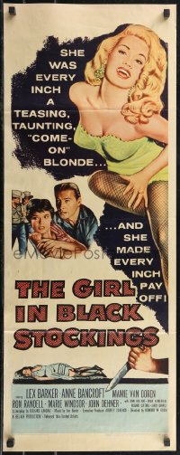 2c0703 GIRL IN BLACK STOCKINGS insert 1957 sexy Mamie Van Doren was teasing, taunting blonde!
