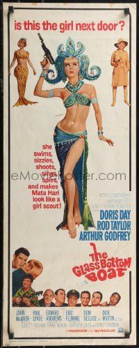 2c0704 GLASS BOTTOM BOAT insert 1966 artwork of sexy mermaid Doris Day with gun, Rod Taylor!