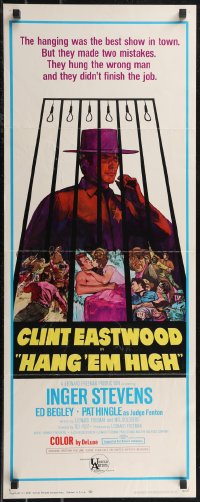 2c0705 HANG 'EM HIGH insert 1968 Clint Eastwood, they hung the wrong man, cool art by Kossin!