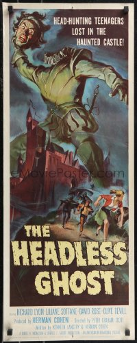 2c0706 HEADLESS GHOST insert 1959 head-hunting teenagers lost in the haunted castle, cool art by Brown!