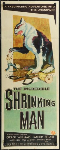 2c0714 INCREDIBLE SHRINKING MAN insert 1957 man fighting giant cat, best Reynold Brown sci-fi art!