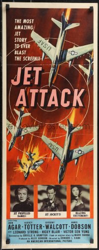 2c0719 JET ATTACK insert 1958 cool artwork of Korean War military fighter jets in formation!