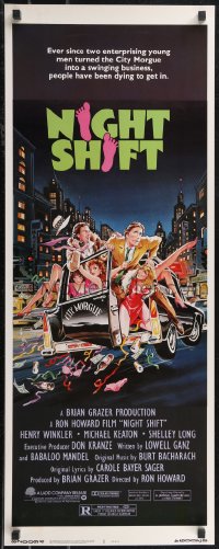 2c0744 NIGHT SHIFT insert 1982 Michael Keaton, Henry Winkler, sexy girls in hearse art by Mike Hobson!