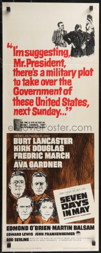 2c0758 SEVEN DAYS IN MAY insert 1964 art of Burt Lancaster, Kirk Douglas, Fredric March & Gardner!