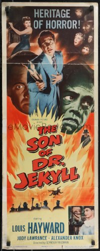 2c0763 SON OF DR. JEKYLL insert 1951 Louis Hayward, heritage of horror, great monster artwork!