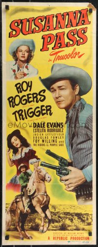 2c0766 SUSANNA PASS insert 1949 art of Roy Rogers riding Trigger, plus sexy Dale Evans, ultra rare!