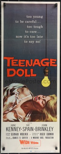 2c0768 TEENAGE DOLL insert 1957 art of sexy tempted & tarnished bad girl violently thrown aside!
