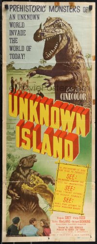 2c0774 UNKNOWN ISLAND insert 1948 Virginia Grey, Philip Reed, Barton MacLane, sci-fi dinosaurs!