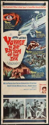 2c0775 VOYAGE TO THE BOTTOM OF THE SEA insert 1961 fantasy sci-fi art of scuba divers & monster!