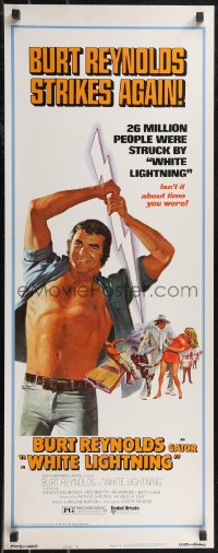 2c0781 WHITE LIGHTNING style B insert 1973 action art of moonshine bootlegger Burt Reynolds!