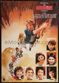 2c0496 GOONIES Japanese 1985 cool Drew Struzan art of top cast hanging from stalactite, plus photos!