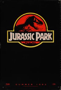2c1120 JURASSIC PARK teaser 1sh 1993 Steven Spielberg, classic logo with T-Rex over red background