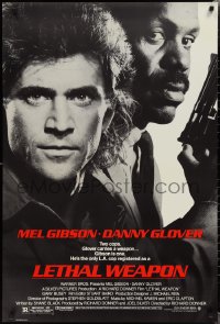 2c1153 LETHAL WEAPON 1sh 1987 great close image of cop partners Mel Gibson & Danny Glover!