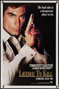 2c1154 LICENCE TO KILL teaser 1sh 1989 c style, Timothy Dalton as Bond, his bad side is dangerous!
