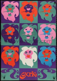 2c0175 CYRK commercial Polish 27x39 1976 colorful Waldemar Swierzy art of nine different lions!