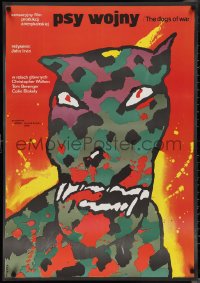 2c0533 DOGS OF WAR Polish 27x38 1984 different bloody camoflauge canine art by Waldemar Swierzy!