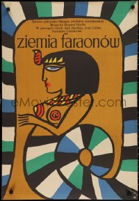 2c0577 LAND OF THE PHARAOHS Polish 23x33 1972 different Treutler art of serpent-like Joan Collins!
