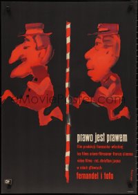 2c0579 LAW IS THE LAW Polish 23x33 1959 different wacky red Swierzy art of Fernandel & Toto!