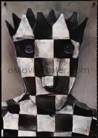 2c0597 STASYS EIDRIGEVICIUS Polish 24x34 1990s completely different wild art of checkered king!