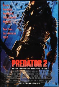2c1284 PREDATOR 2 advance DS 1sh 1990 great full-length image of alien hunter in L.A.!