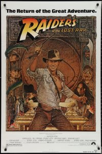 2c1293 RAIDERS OF THE LOST ARK 1sh R1982 great Richard Amsel art of adventurer Harrison Ford!