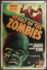 2c1313 REVOLT OF THE ZOMBIES 1sh R1947 cool artwork, they're not dead and they're not alive!