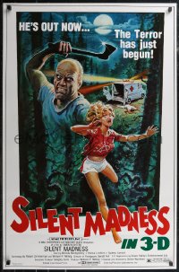 2c1356 SILENT MADNESS 1sh 1984 3D psycho, cool horror art, he's out now & the terror has just begun!