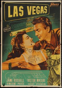 2c0450 LAS VEGAS STORY Spanish 1955 Victor Mature & sexy Jane Russell, craps gambling art by MCP!