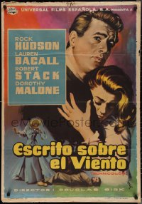 2c0470 WRITTEN ON THE WIND Spanish 1960 different MCP art of sexy Lauren Bacall & Rock Hudson!