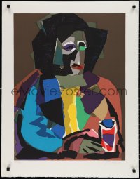 2c0087 UNKNOWN ART PRINT #110/125 27x35 art print 1980s wild colorful art of man with drink!