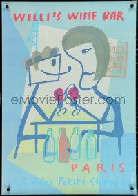 2c0092 WILLI'S WINE BAR 28x40 French art print 1999 cool alcohol artwork of bottles by Javier Mariscal!