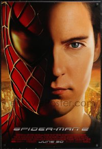 2c1379 SPIDER-MAN 2 advance DS 1sh 2004 great close-up image of Tobey Maguire in the title role!