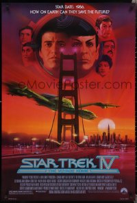 2c1390 STAR TREK IV 1sh 1986 art of Leonard Nimoy, Shatner & Klingon Bird-of-Prey by Bob Peak!