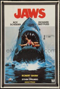 2c0223 JAWS Turkish 1981 best different art of classic man-eating shark with sexy girl in mouth!