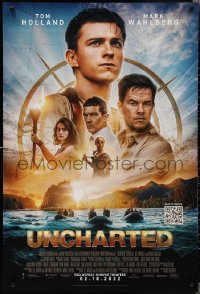 2c1459 UNCHARTED advance DS 1sh 2022 Tom Holland as Nathan Drake, Mark Wahlberg, great cast montage!