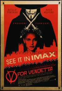 2c1465 V FOR VENDETTA IMAX DS 1sh 2005 Wachowskis, Natalie Portman, Hugo Weaving, city in flames!