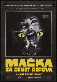 2c0343 CAT O' NINE TAILS Yugoslavian 19x27 1971 Dario Argento's Il Gatto a Nove Code, wild horror art of cat!