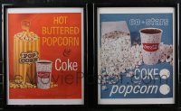 2d0009 LOT OF 2 UNFOLDED FRAMED COCA-COLA COKE & POPCORN ADVERTISING POSTERS 1960s ready to display!