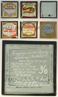 2d0910 LOT OF 7 HOMEMADE ENGLISH GLASS SLIDES 1910s colorful advertisements for silent movies!