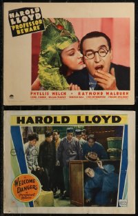 2d0482 LOT OF 2 LOBBY CARDS FROM HAROLD LLOYD MOVIES 1920s-1930s Professor Beware, Welcome Danger!