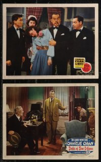 2d0483 LOT OF 2 CHARLIE CHAN LOBBY CARDS 1940s Asian detectives Sidney Toler & Roland Winters!
