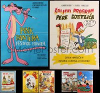 2d1142 LOT OF 7 FORMERLY FOLDED CARTOON CHARACTER YUGOSLAVIAN POSTERS 1960s cool animation art!