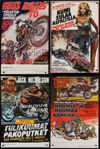 2d1097 LOT OF 4 UNFOLDED MOTORCYCLE BIKER FINNISH POSTERS 1970s a variety of cool images!