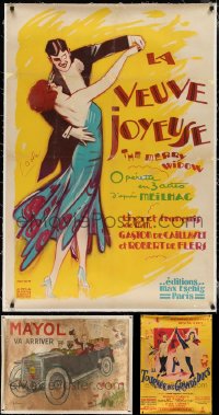 2d0250 LOT OF 3 LINENBACKED OVERSIZED FRENCH POSTERS 1910s-1950s wonderful different art!