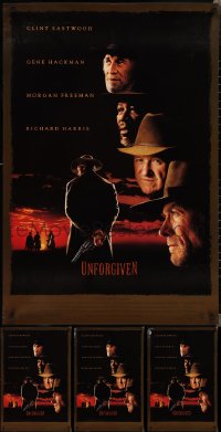 2d1286 LOT OF 4 UNFOLDED SINGLE-SIDED 27X40 UNFORGIVEN ONE-SHEETS 1992 Eastwood, Hackman, Freeman