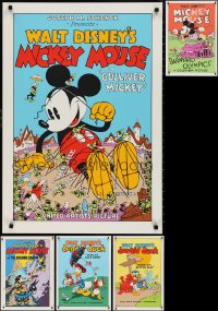 2d1231 LOT OF 5 UNFOLDED WALT DISNEY 22x31 ART PRINTS 1980s Mickey Mouse & Donald Duck cartoons!