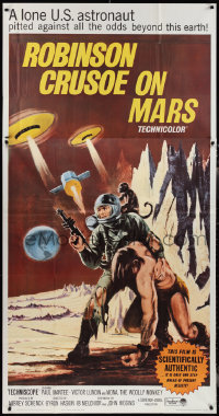 2f0522 ROBINSON CRUSOE ON MARS 3sh 1964 cool art of Paul Mantee & his man Friday, very rare!