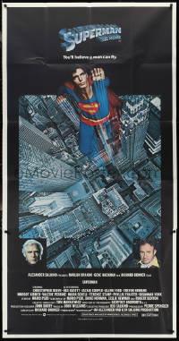 2f0523 SUPERMAN 3sh 1978 photographic image of Christopher Reeve flying over city, Hackman, Brando!