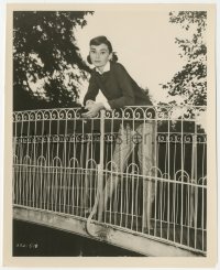 2f1948 LOVE IN THE AFTERNOON 8x10.25 still 1957 sexy Audrey Hepburn leaning over bridge railing!